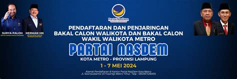 Partai Nasdem Buka Penjaringan Balon Wali Kota Dan Wakil Wali Kota Metro