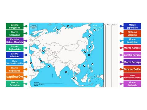 Mapa fizyczna Azji morza zatoki i cieśniny Diagram berlabel