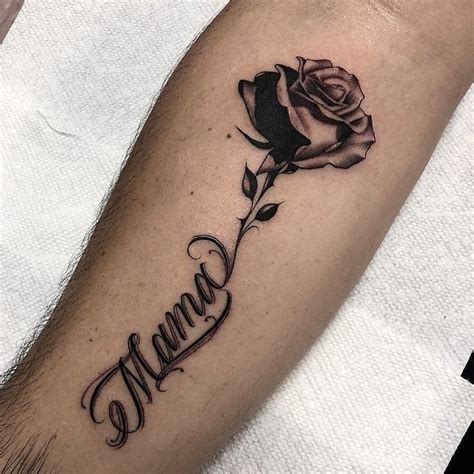 A Black And White Rose With The Word Mama Written In Cursive Writing