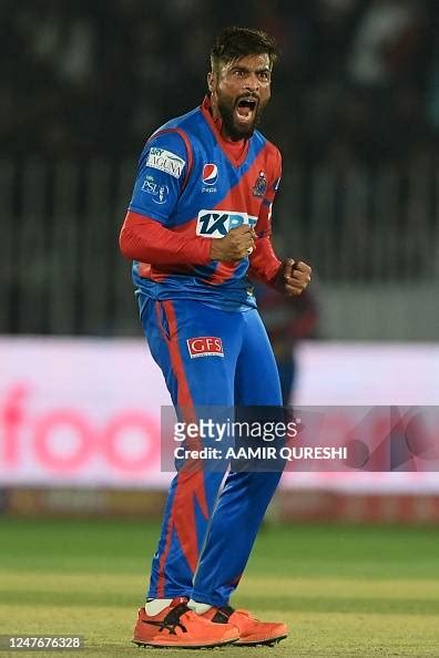 Karachi Kings Mohammad Amir Celebrates After Taking The Wicket Of