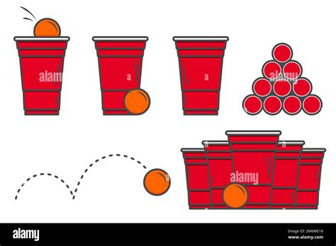 Red Beer Pong Illustration Plastic Cup And Ball With Splashing Beer