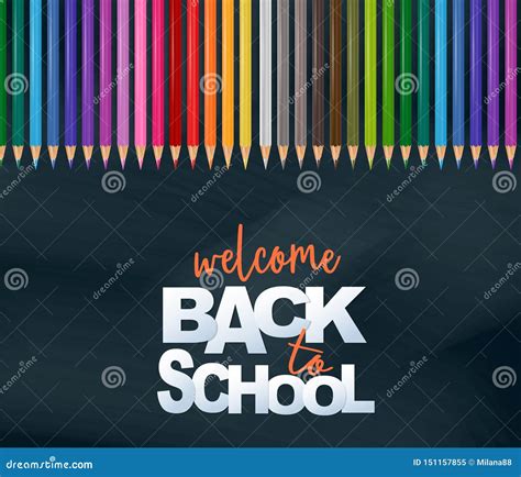 Welcome Back To School Design Card With Realistic Colorful Pencils