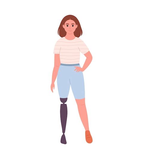 Premium Vector Disabled Young Woman With Prosthetic Leg Female Character With A Physical