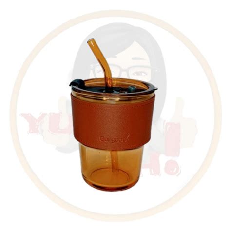 Slub glass mug with straw on Carousell