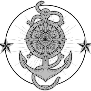 Guided By The Mystical Anchor Navigating With Compass And Stars