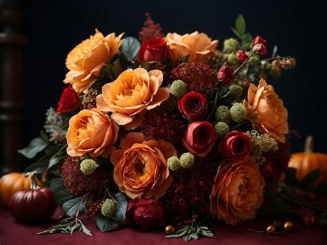 Premium AI Image | A bouquet of autumn and winter flowers