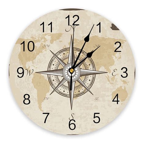 Compass Nautical Map Wall Clock Modern Design Living Room Decoration