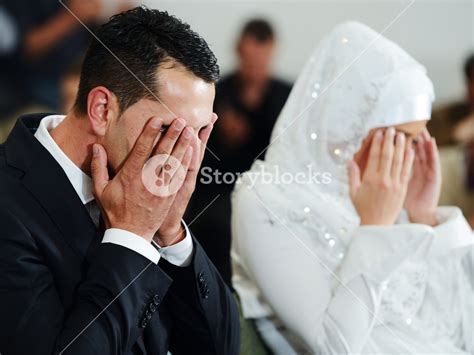 Muslim Bride And Groom At The Mosque During A Wedding Ceremony Royalty