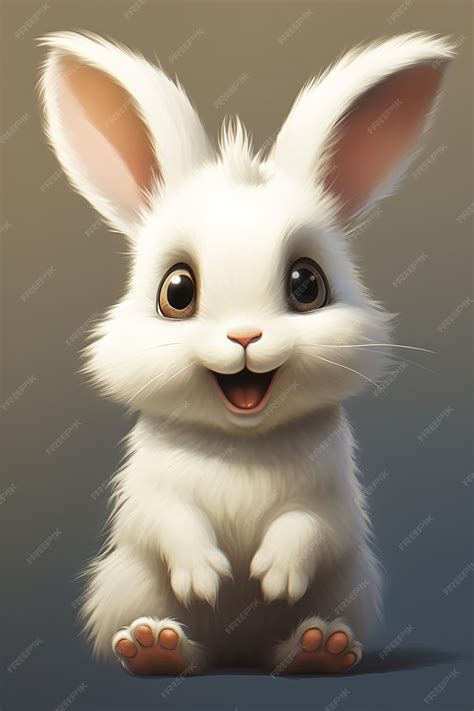 Premium Ai Image White Rabbit Big Ears Eyes Sitting Hind Legs Happy