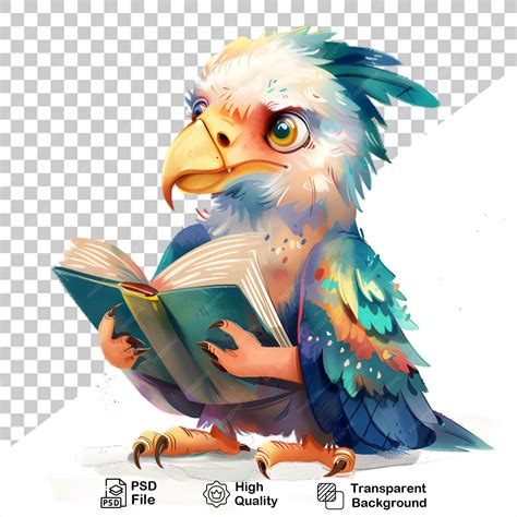 Premium PSD | A picture of an eagle reading a book with a bird on the cover