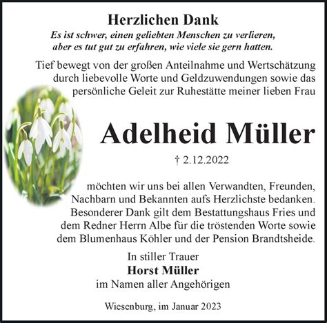 Traueranzeigen Von Adelheid M Ller M Rkische Onlinezeitung Trauerportal