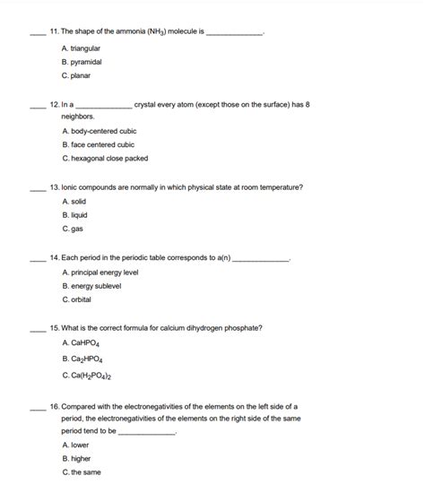 [solved] 11 The Shape Of The Ammonia Nh Molecule Is A Triangular B Course Hero