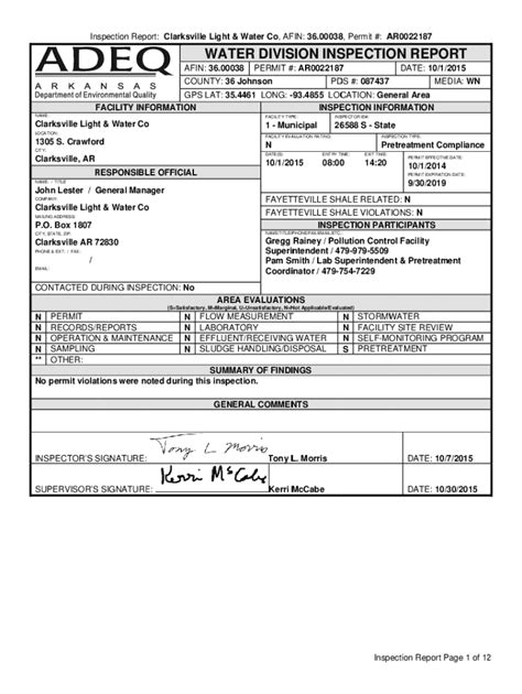 Fillable Online Npdes Compliance Inspection Report I Fax Email Print