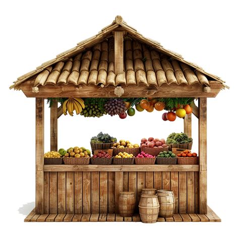 Farm Market Stall Wooden Fair Booth Isolated On Transparent Background