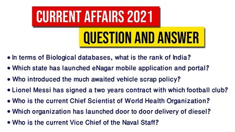 Current Affairs Quiz Questions And Answers 2021 General Knowledge