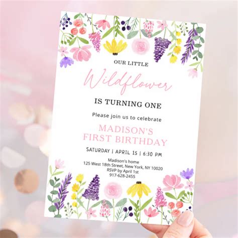 Pink Purple Wildflower Birthday Invitation Zazzle