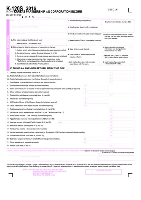 Fillable Form Ks 120s Kansas Partnership Or S Corporation Income