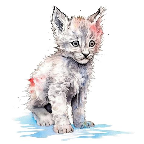 Premium Ai Image Baby Canada Lynx Watercolor With Ink Outline On