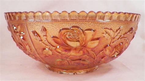 Imperial Luster Rose Carnival Glass Bowl Marigold Open 9 In Iridescent Nice Ebay Antique