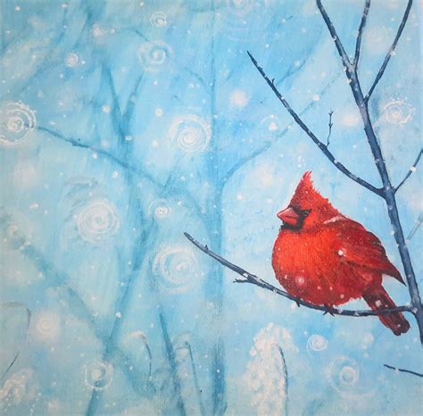 Red Cardinal Bird Painting Red Cardinal Canvas Bird Lover Unique