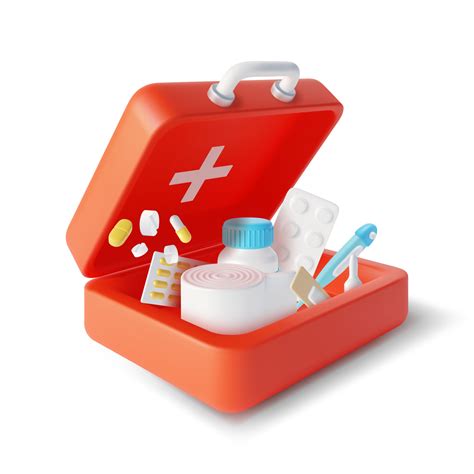 D Simple Open Red First Aid Kit Plasticine Cartoon Style Vector