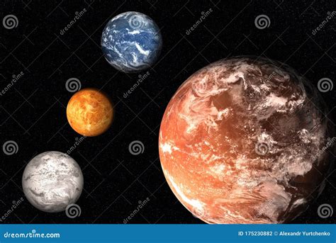 Planets of Solar System Together in Space. Earth, Mars, Venus, Neptune with Atmosphere Stock ...