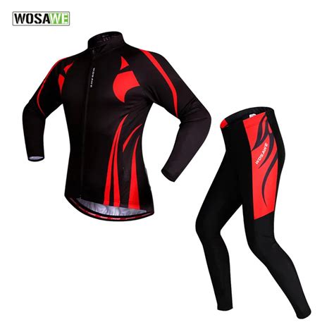 WOSAWE Men S Winter Cycling Jersey Set Long Sleeve Warm Breathable