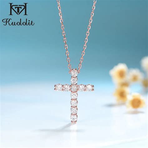 Kuololit K K Rose Gold Moissanite Cross Pendants For Women