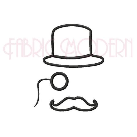 Steampunk Embroidery Design Bowler Hat Monocle Mustache Applique Design 577 Etsy Embroidery