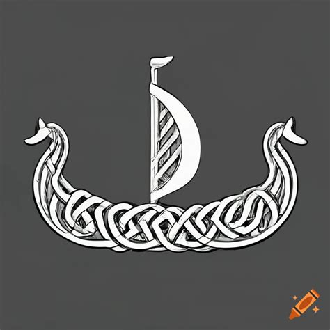 Black and white viking boat knotwork drawing on Craiyon