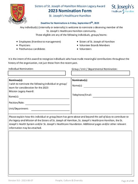 Fillable Online Mission Legacy Award Nomination Form Print Fax Email