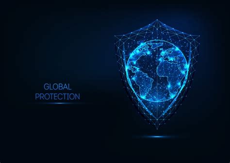 Premium Vector Futuristic Glowing Low Polygonal Shield And Planet