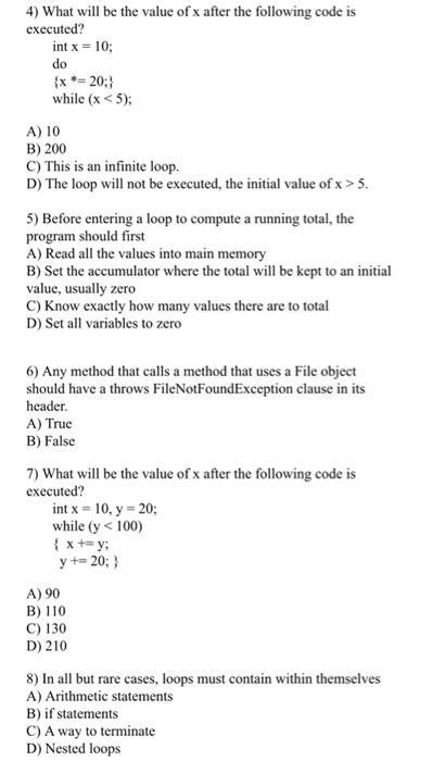 Solved 1 What Will Be The Value Of X After The Following