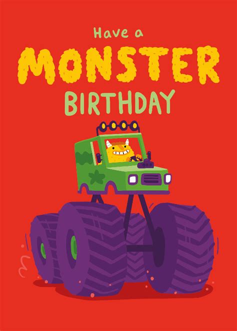 Monster Truck Day Birthday Card Free Greetings Island