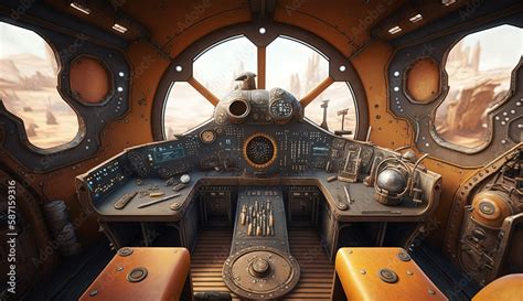 Spaceship cockpit interior, with a steampunk generative ai Stock ...