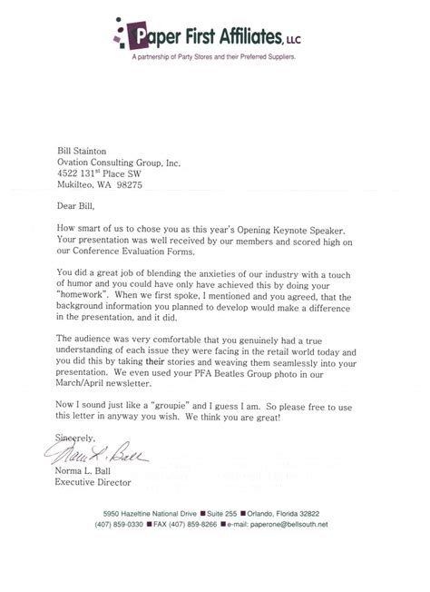 Paper First testimonial letter - Connect the Dots