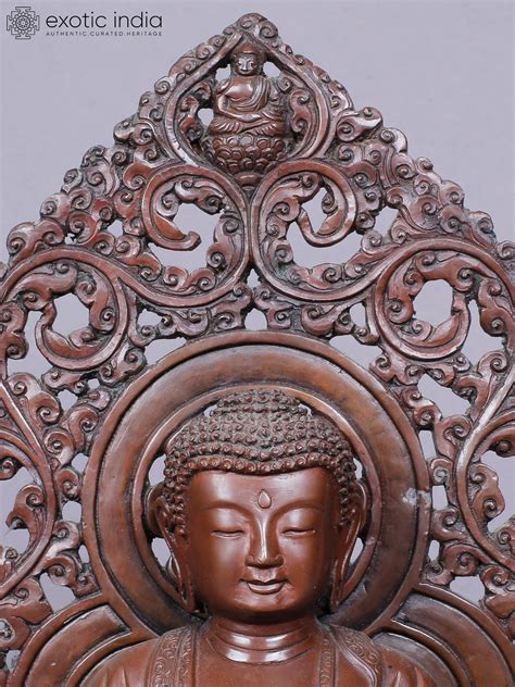 Amitabha Buddha Idol Seated On Throne Copper Statue From Nepal