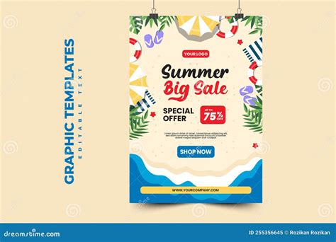 Summer Graphic Template Editable Simple And Elegant Design Stock Vector