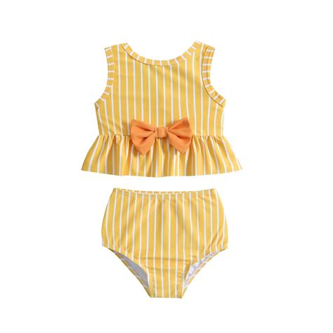 ASFGIMUJ Girls Two Piece Swimsuit Summer Striped Printed Bowknot Swimwear Bikini Girls Bathing
