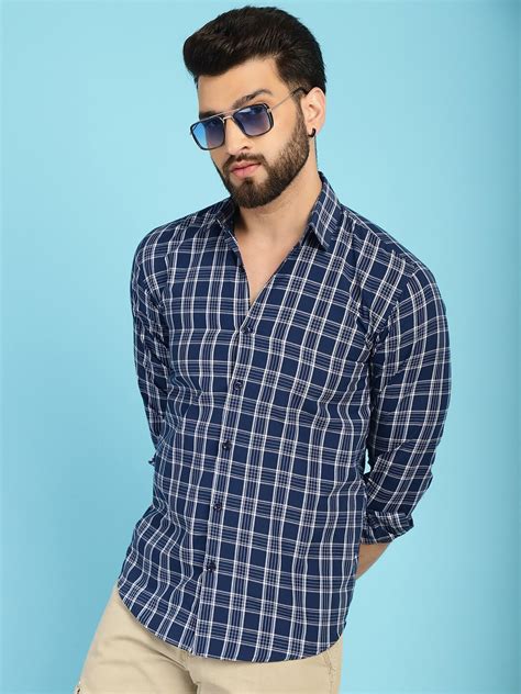 buy indian needle classic tartan checked casual pure cotton shirt