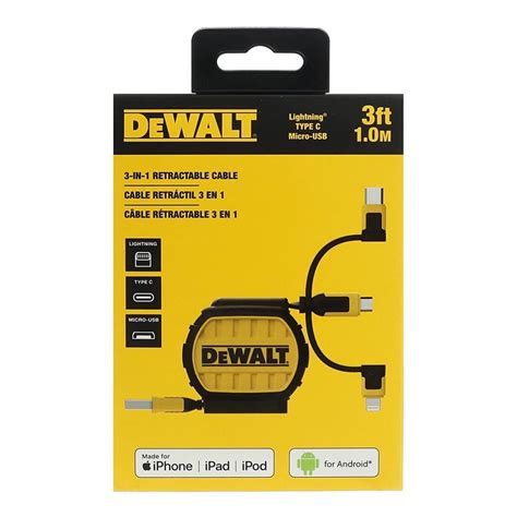 Dewalt Usb To Micro To Type C Retractable 3 In 1 Phone Cord Black Yellow 131 1364 Dw2 From