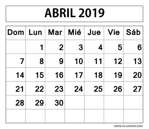 Calendario Abril Imprimir Plantilla Calendario Calendario