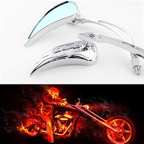 Flame Motorcycle Chrome Mirrors Motorcycle Side Rearview Mirrors Fits