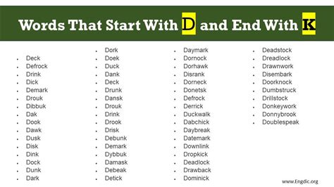 Words Starting With D And Ending With K Engdic