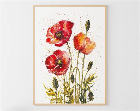 Poppy Watercolor Painting Floral Art Print Red Poppy Art Wildflowers ...