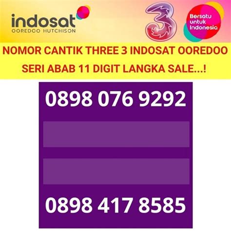 Jual Nomor Cantik Tri 3 Three 11 Digit Kartu Perdana 4G Nomer Quartet