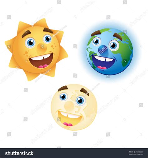 Sun, Earth And Moon Cartoon Stock Vector 39255391 : Shutterstock