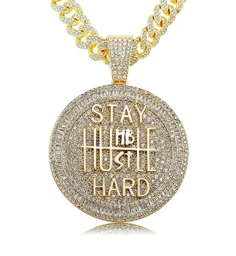 Buy KRYSTALZ Men Cuban Link Necklace Hustle Hard Pendant Iced Out 13MM