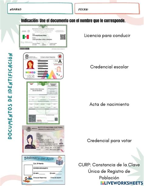 Documentos de identificación worksheet Actividades de aprendizaje