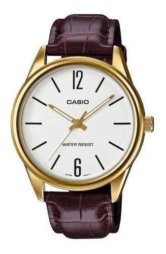 Relogio Casio Masculino Mtp V Gl Bu Dourado Couro Marrom